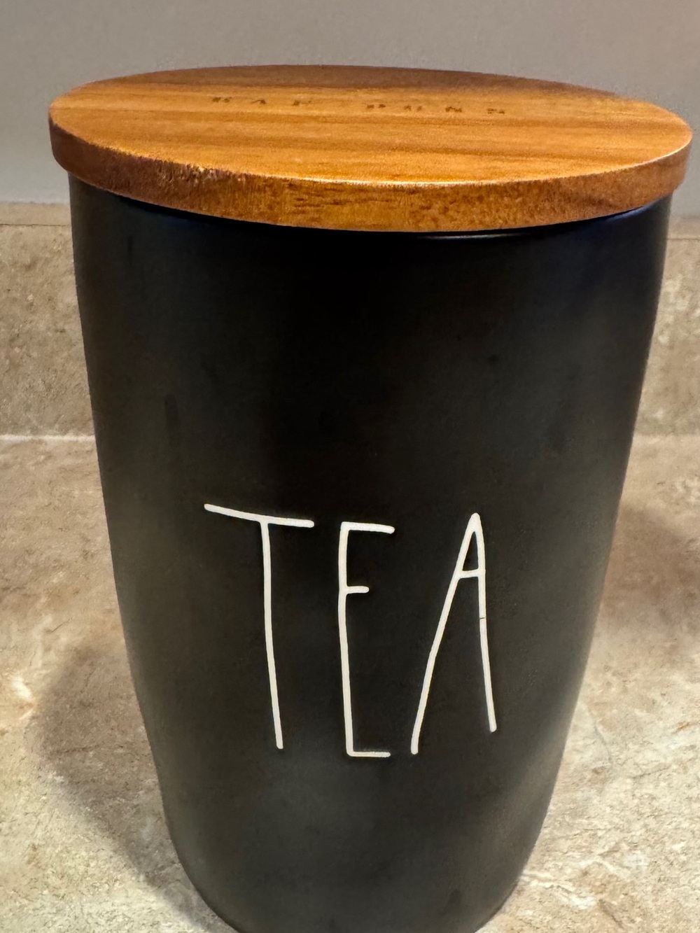 Rae Dunn Tea Canister with Wooden Lid - Black